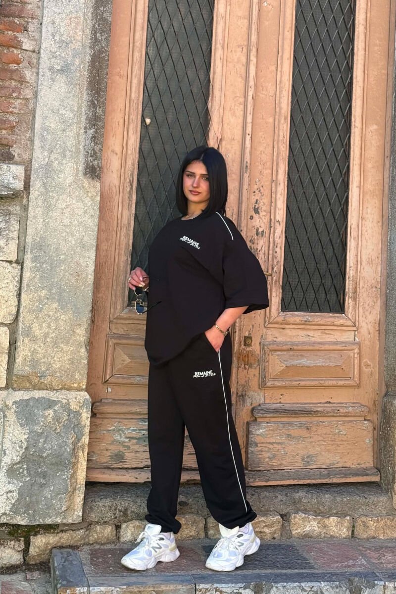 ONE COLOR WRITTINGS T-SHIRT + JOGGERS WOMAN SET BLACK/ E ZEZE - 5