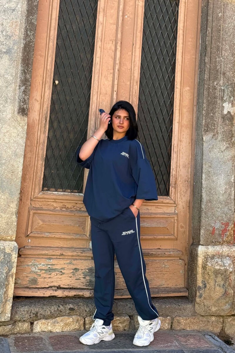 ONE COLOR WRITTINGS T-SHIRT + JOGGERS WOMAN SET BLUE/BLU - 1