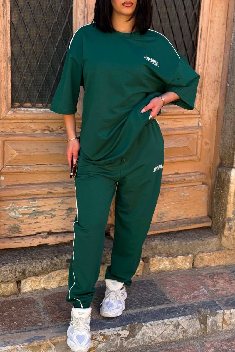 ONE COLOR WRITTINGS T-SHIRT + JOGGERS WOMAN SET GREEN/JESHILE - 2