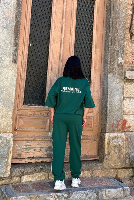 ONE COLOR WRITTINGS T-SHIRT + JOGGERS WOMAN SET GREEN/JESHILE - 4