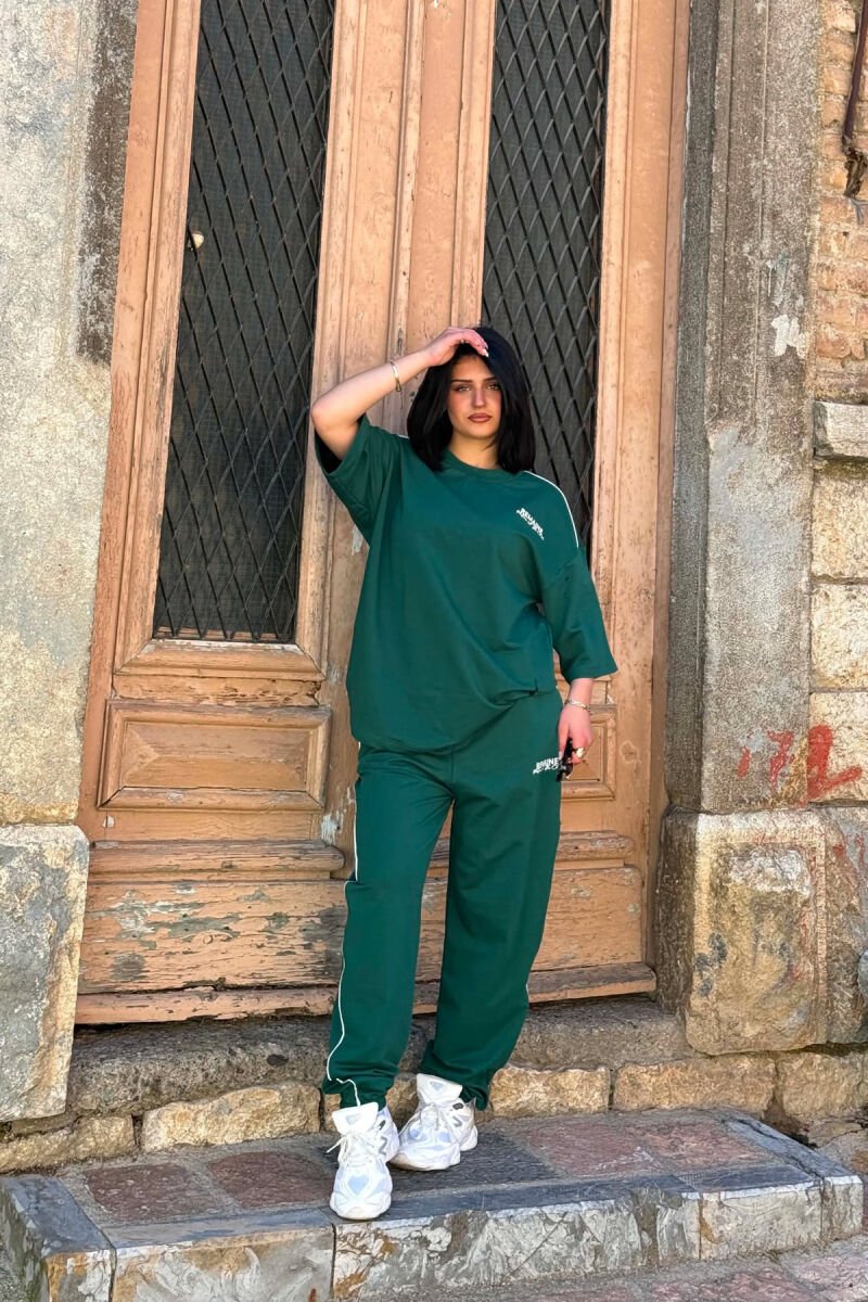 ONE COLOR WRITTINGS T-SHIRT + JOGGERS WOMAN SET GREEN/JESHILE - 5