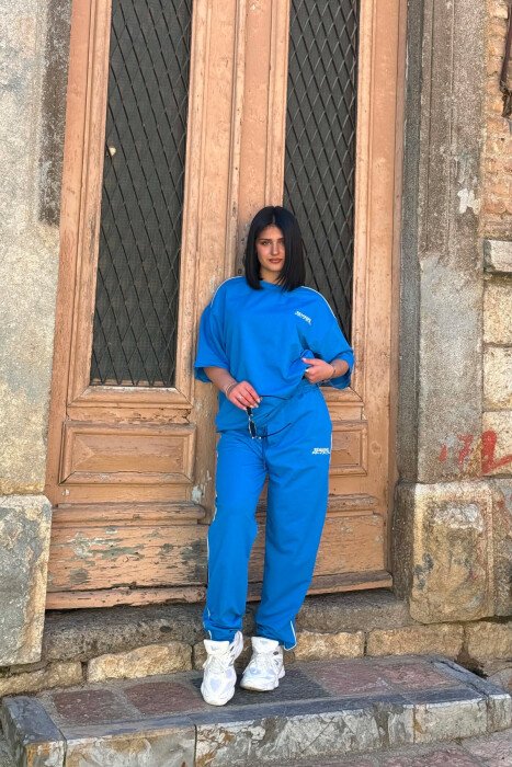 ONE COLOR WRITTINGS T-SHIRT + JOGGERS WOMAN SET LIGHTBLUE/BZ - 1