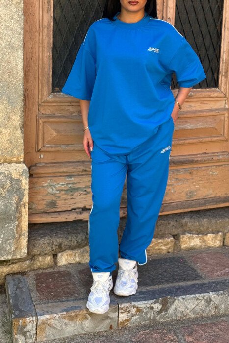 ONE COLOR WRITTINGS T-SHIRT + JOGGERS WOMAN SET LIGHTBLUE/BZ - 2