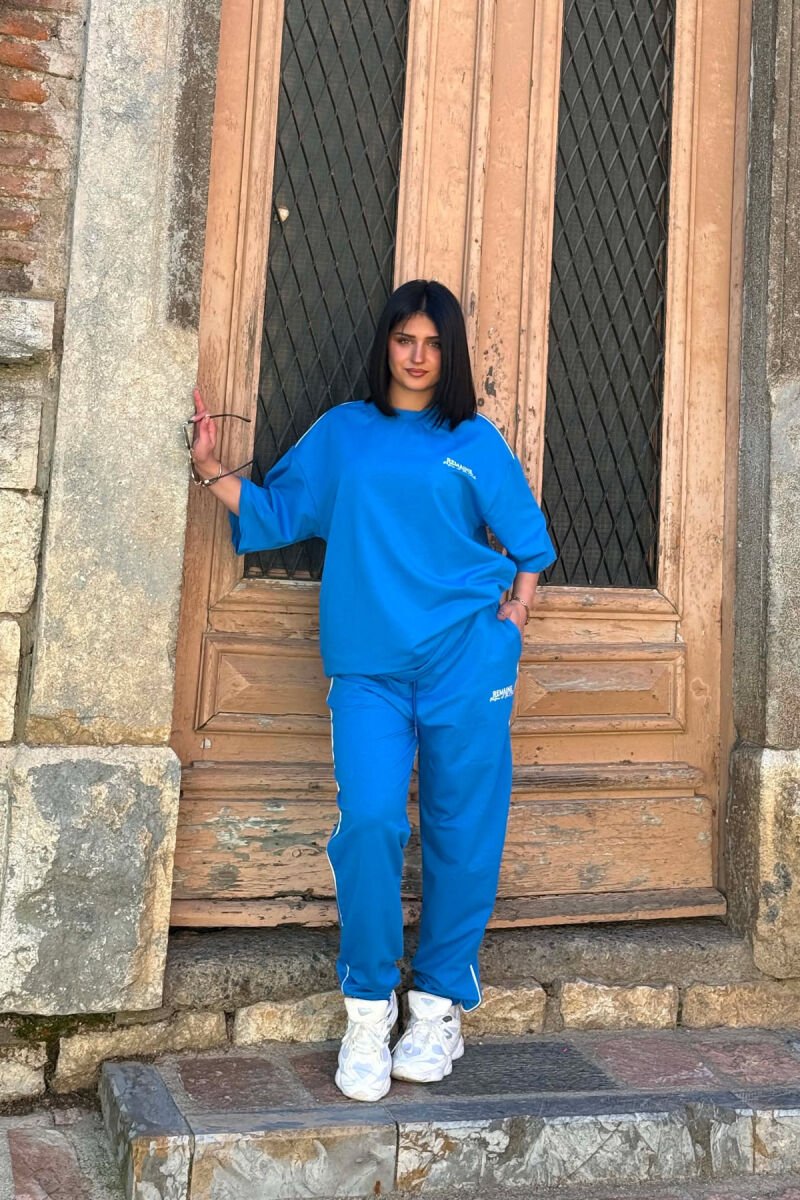 ONE COLOR WRITTINGS T-SHIRT + JOGGERS WOMAN SET LIGHTBLUE/BZ - 5