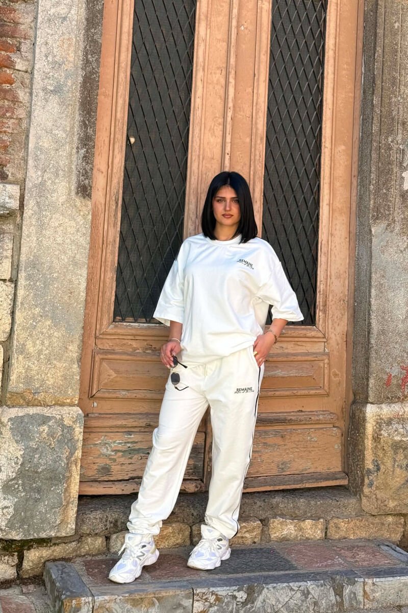 ONE COLOR WRITTINGS T-SHIRT + JOGGERS WOMAN SET WHITE-E BARDHE - 1