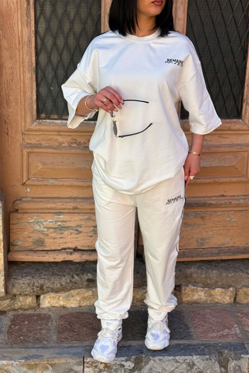 ONE COLOR WRITTINGS T-SHIRT + JOGGERS WOMAN SET WHITE-E BARDHE - 2
