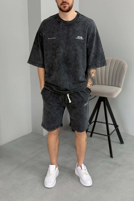 ONE COLOR WRITTINGS T-SHIRT + SHORTS MEN SET DARK GREY/GEE - 3