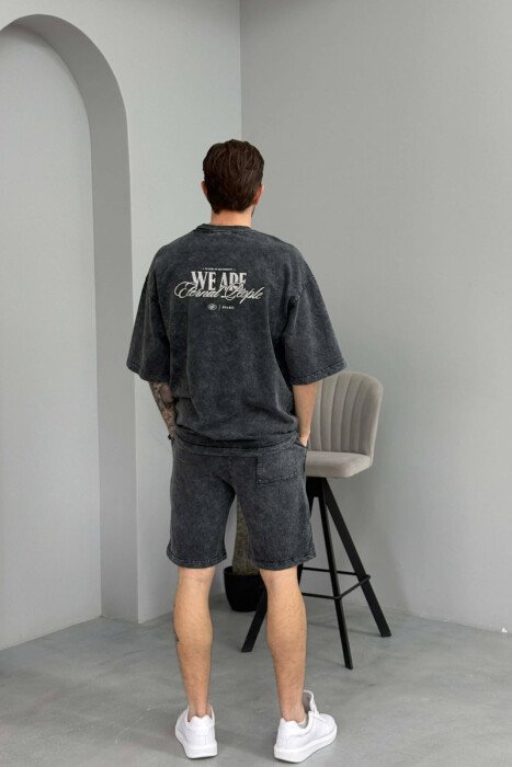 ONE COLOR WRITTINGS T-SHIRT + SHORTS MEN SET DARK GREY/GEE - 4