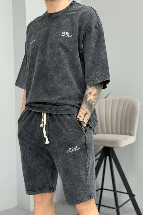 ONE COLOR WRITTINGS T-SHIRT + SHORTS MEN SET DARK GREY/GEE - 5