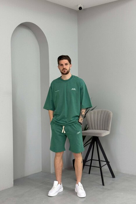 ONE COLOR WRITTINGS T-SHIRT + SHORTS MEN SET GREEN/JESHILE - KLAUDIO FASHION