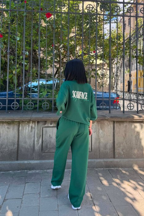 ONE COLOR WRITTINGS T-SHIRT + SWEATPANTS WOMAN SET GREEN/JESHILE - 4
