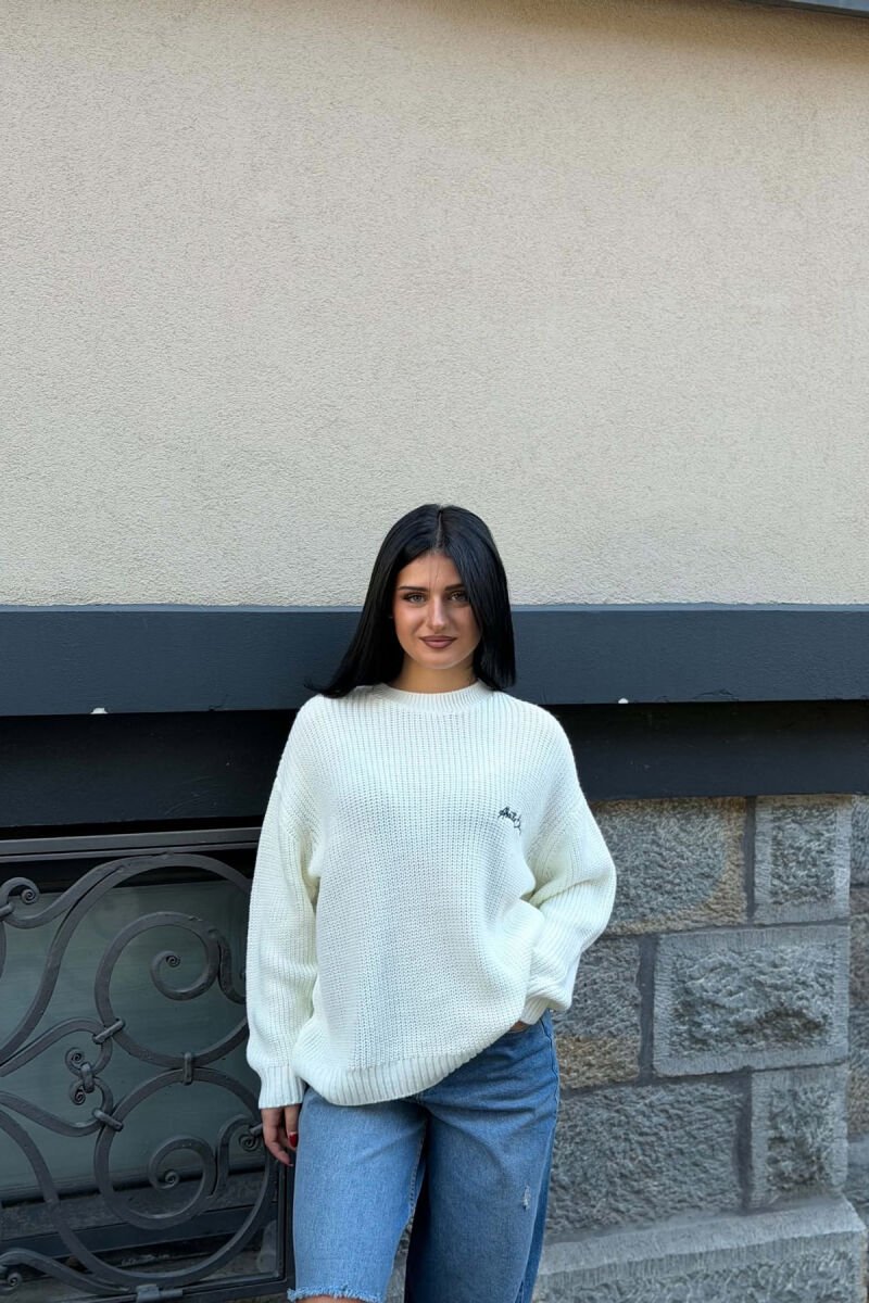 ONE COLOR WRITTINGS WOMAN SWEATER WHITE-E BARDHE - 1