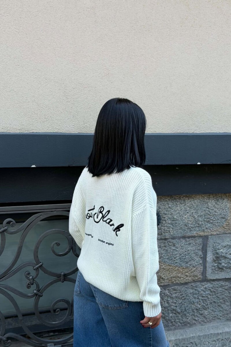 ONE COLOR WRITTINGS WOMAN SWEATER WHITE-E BARDHE - 2