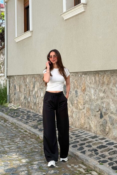 ONE COLOR WRITTINGS WOMAN SWEATPANTS BLACK/ E ZEZE - 2
