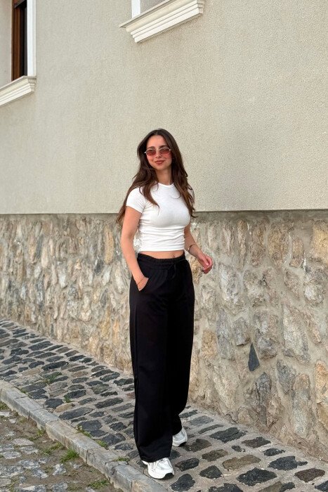 ONE COLOR WRITTINGS WOMAN SWEATPANTS BLACK/ E ZEZE - 5