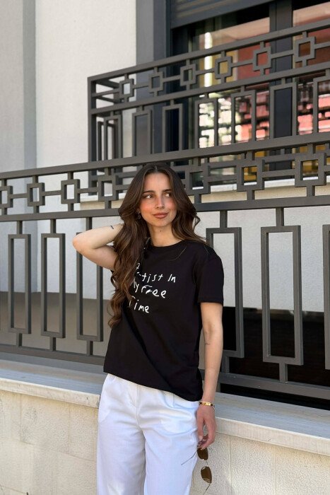 ONE COLOR WRITTINGS WOMAN T-SHIRT BLACK/ E ZEZE - 1