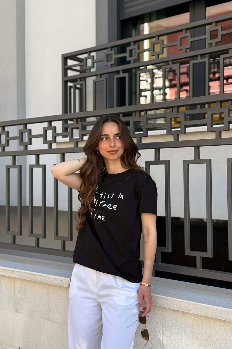 ONE COLOR WRITTINGS WOMAN T-SHIRT BLACK/ E ZEZE - 1