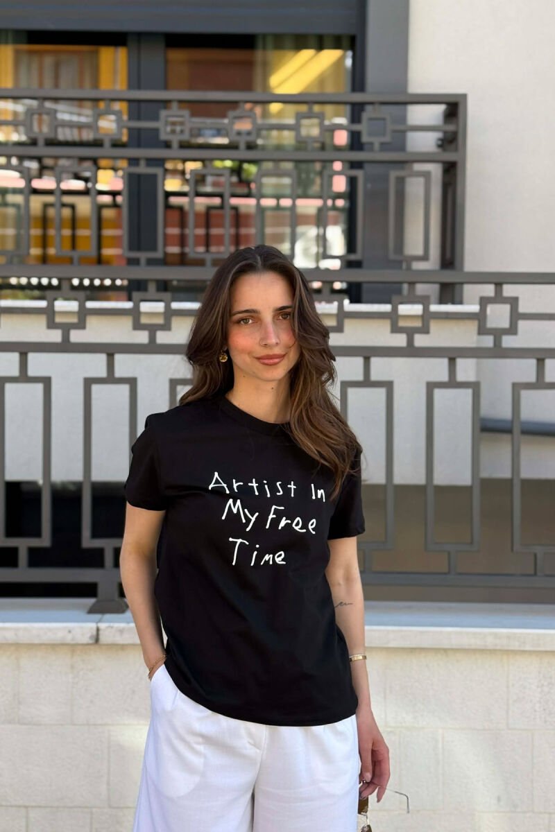 ONE COLOR WRITTINGS WOMAN T-SHIRT BLACK/ E ZEZE - 2