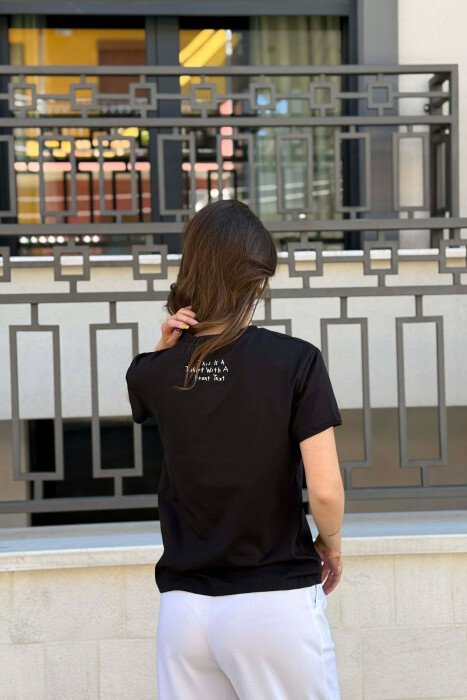 ONE COLOR WRITTINGS WOMAN T-SHIRT BLACK/ E ZEZE - 3