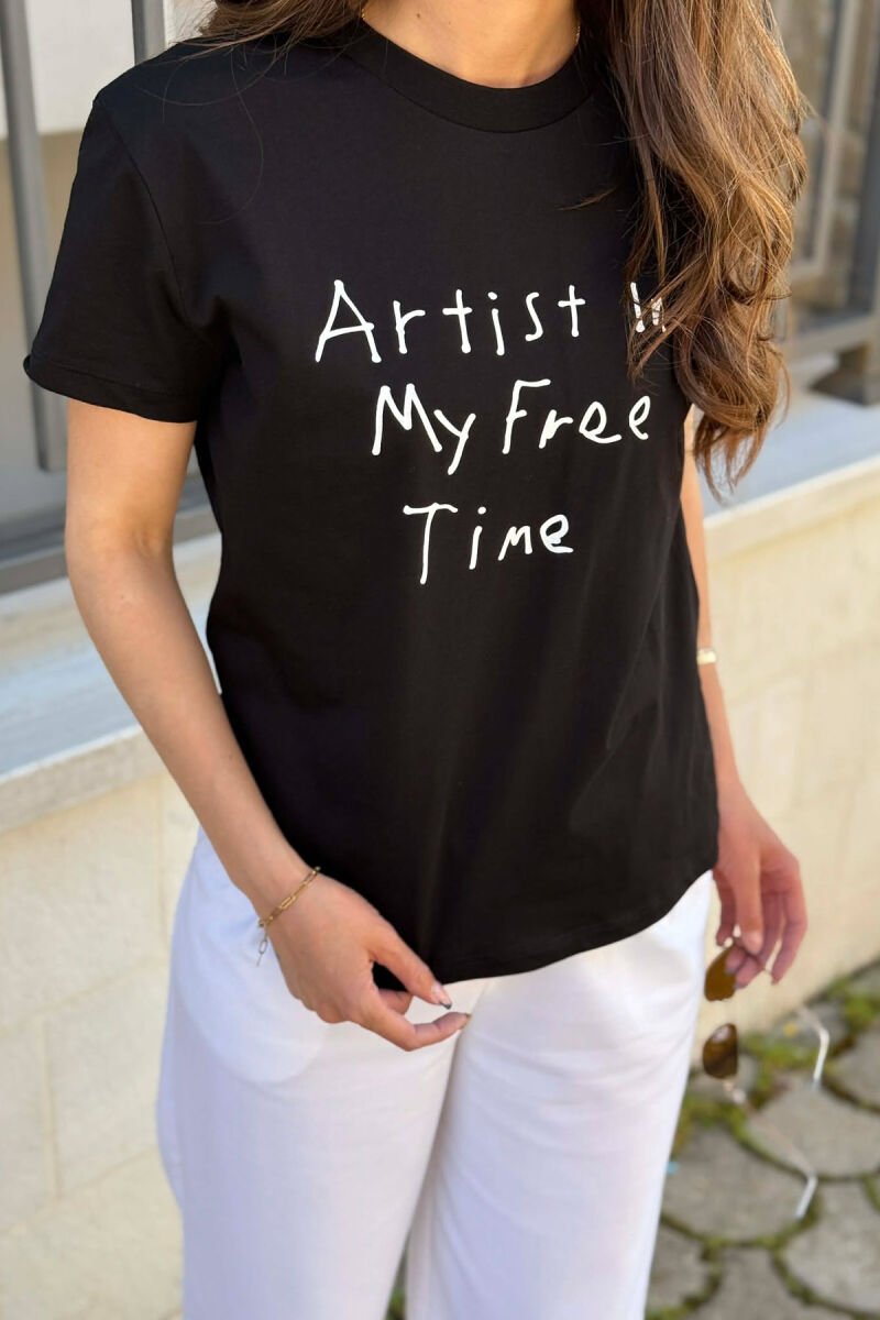 ONE COLOR WRITTINGS WOMAN T-SHIRT BLACK/ E ZEZE - 4