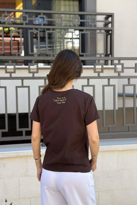 ONE COLOR WRITTINGS WOMAN T-SHIRT BROWN/KAFE - 2