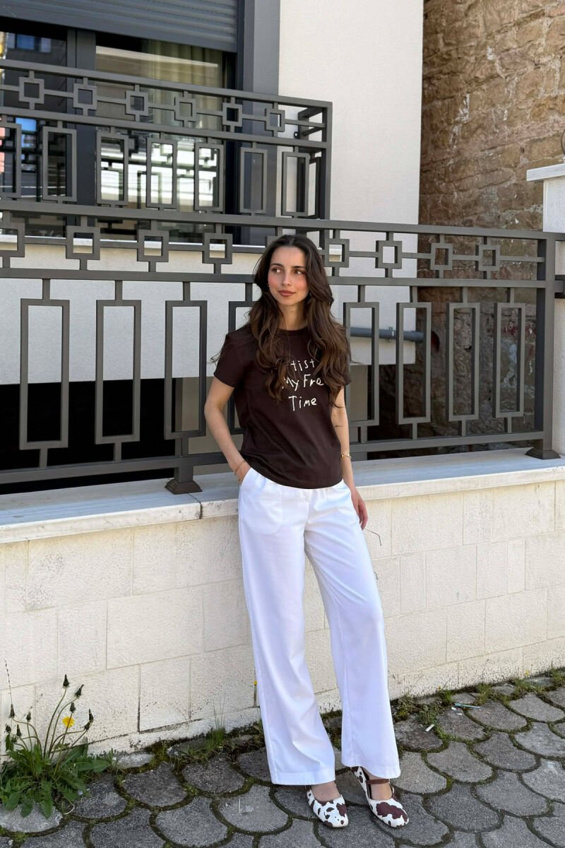 ONE COLOR WRITTINGS WOMAN T-SHIRT BROWN/KAFE - 4