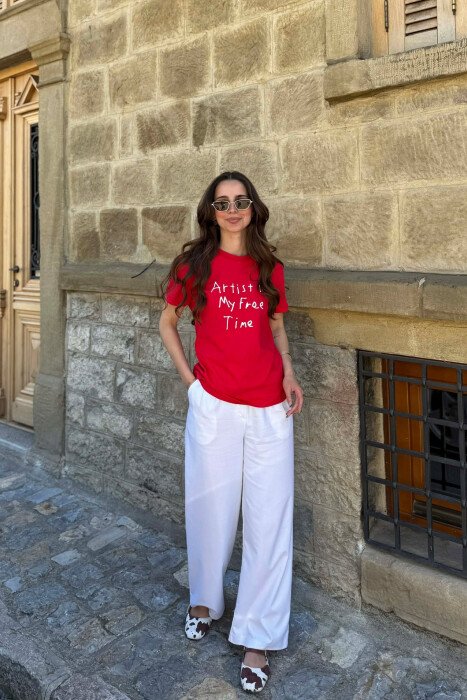 ONE COLOR WRITTINGS WOMAN T-SHIRT RED/E KUQE - 2