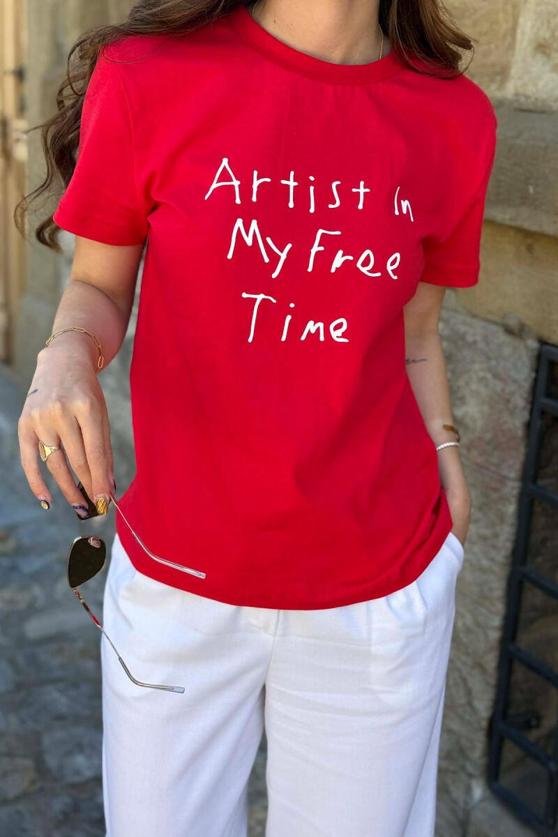 ONE COLOR WRITTINGS WOMAN T-SHIRT RED/E KUQE - 3