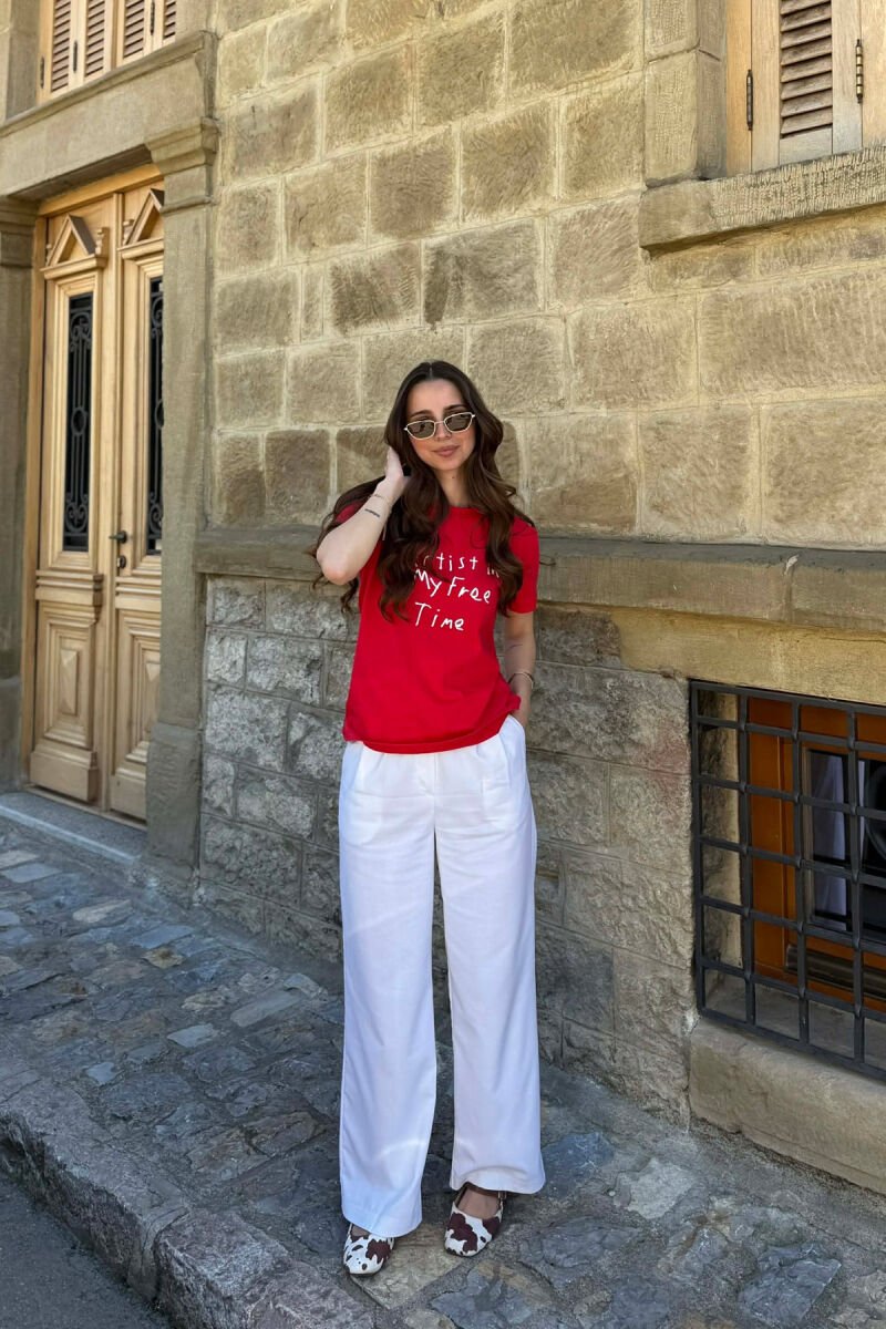 ONE COLOR WRITTINGS WOMAN T-SHIRT RED/E KUQE - 5
