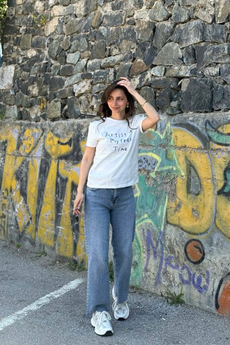 ONE COLOR WRITTINGS WOMAN T-SHIRT WHITE-E BARDHE - 3