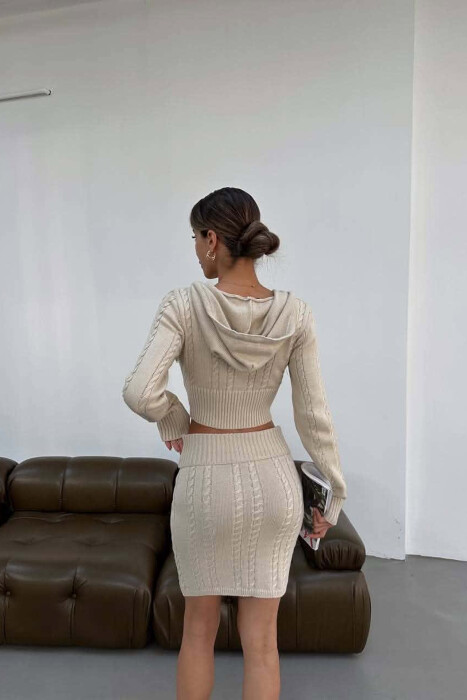 ONE COLOR ZIPPER CARDIGAN +SKIRT WOMAN SET BEIGE/BEZHE - 6