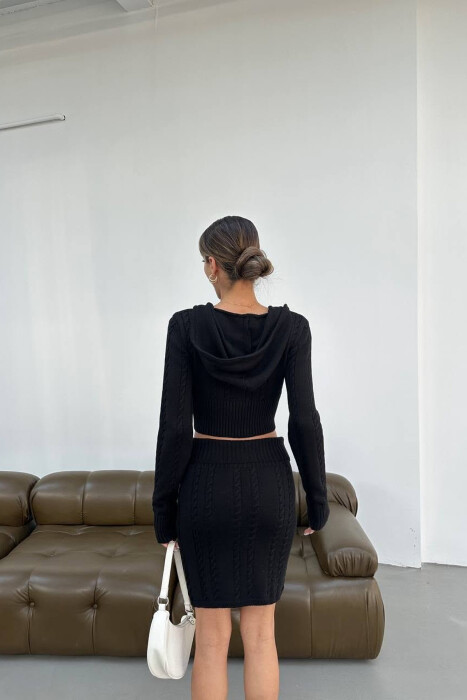 ONE COLOR ZIPPER CARDIGAN +SKIRT WOMAN SET BLACK/ E ZEZE - 7