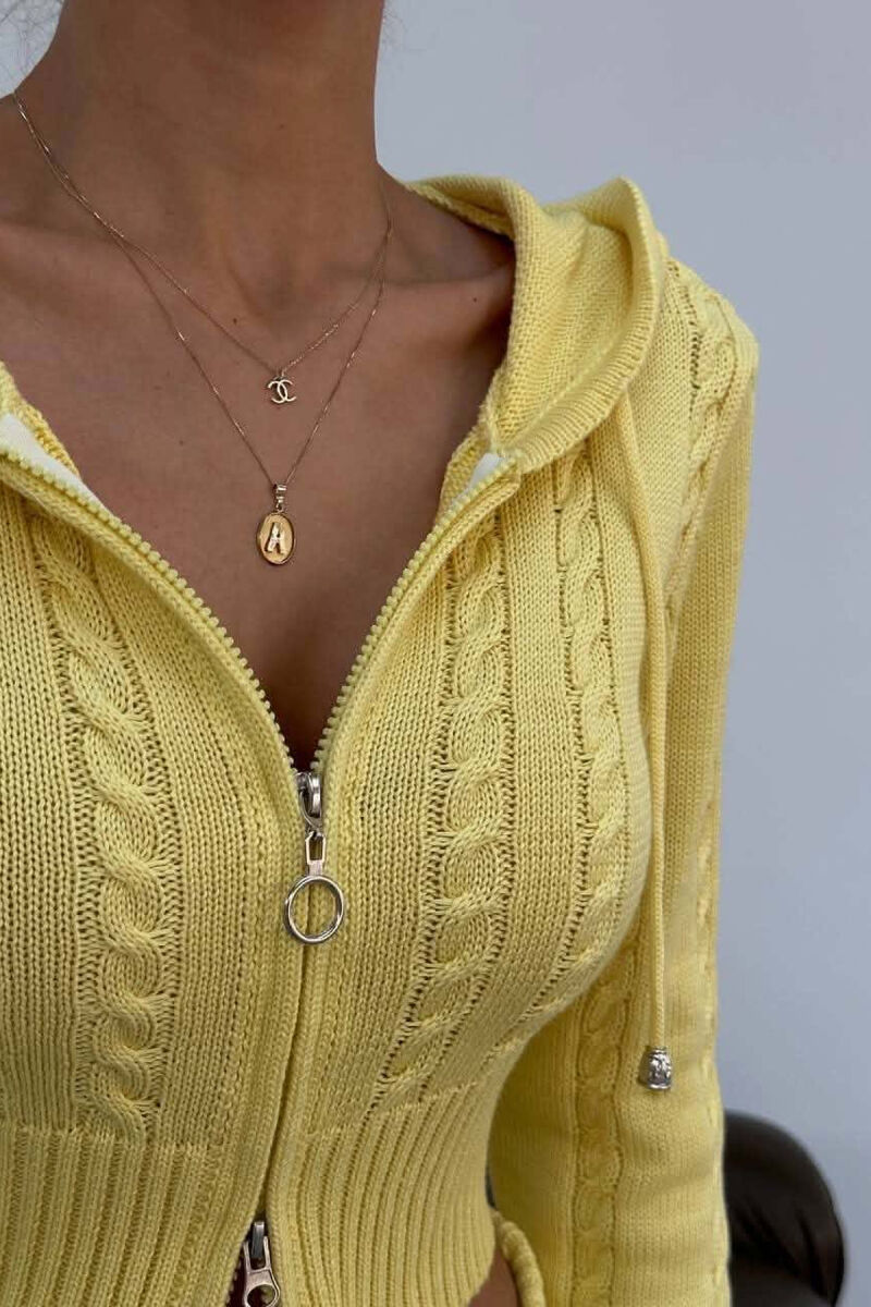 ONE COLOR ZIPPER CARDIGAN +SKIRT WOMAN SET YELLOW/E VERDHE - 4