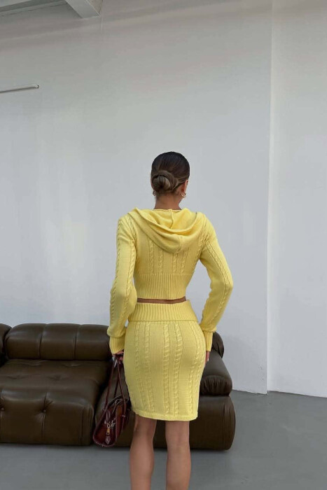 ONE COLOR ZIPPER CARDIGAN +SKIRT WOMAN SET YELLOW/E VERDHE - 5