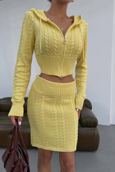 ONE COLOR ZIPPER CARDIGAN +SKIRT WOMAN SET YELLOW/E VERDHE - 6