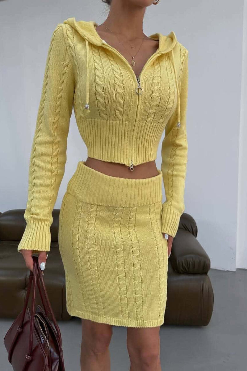 ONE COLOR ZIPPER CARDIGAN +SKIRT WOMAN SET YELLOW/E VERDHE - 6