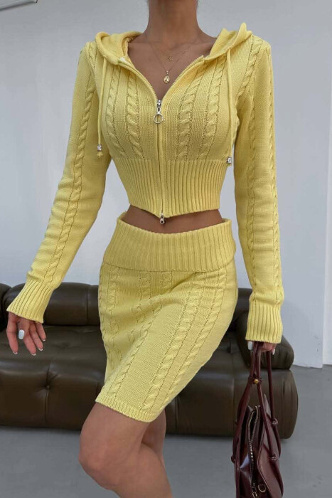 ONE COLOR ZIPPER CARDIGAN +SKIRT WOMAN SET YELLOW/E VERDHE - 