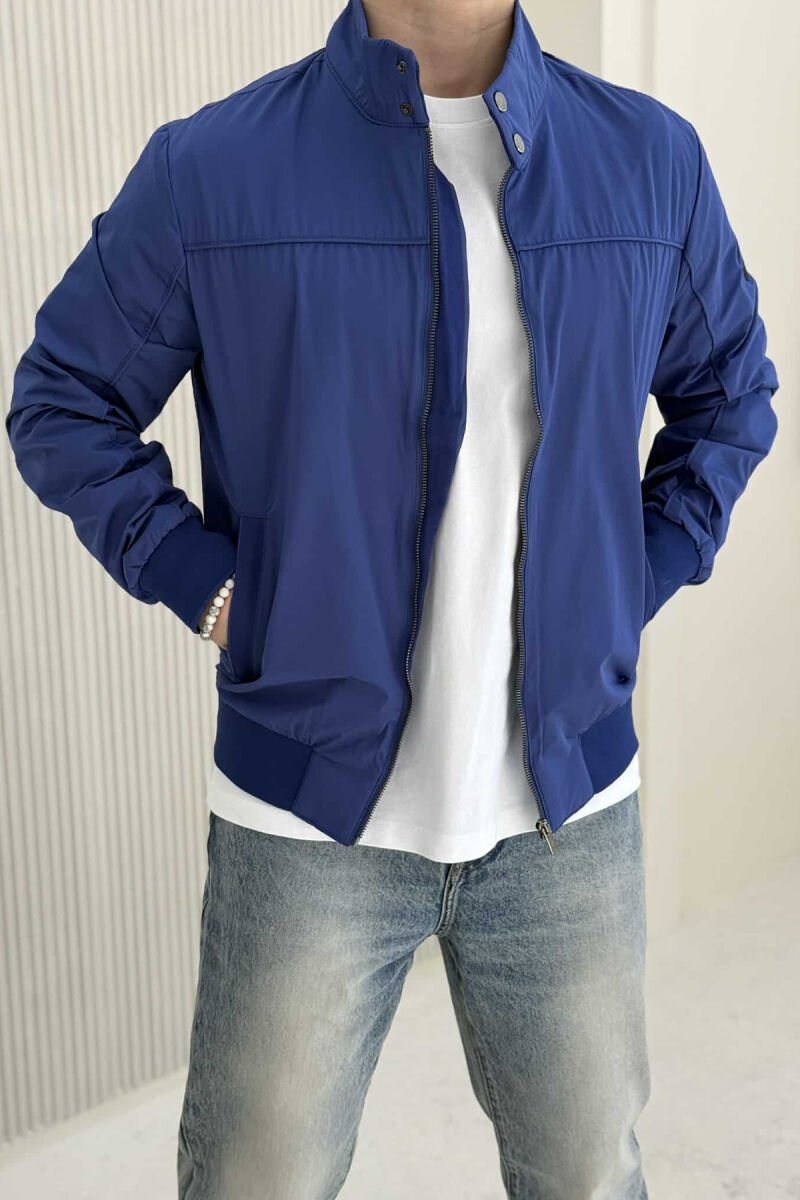 ONE COLOR ZIPPER CASUAL MEN JACKET BLUE/BLU - 1
