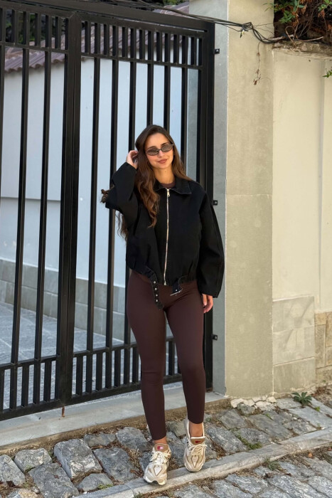 ONE COLOR ZIPPER DENIM WOMAN JACKET BLACK/ E ZEZE - KLAUDIO FASHION