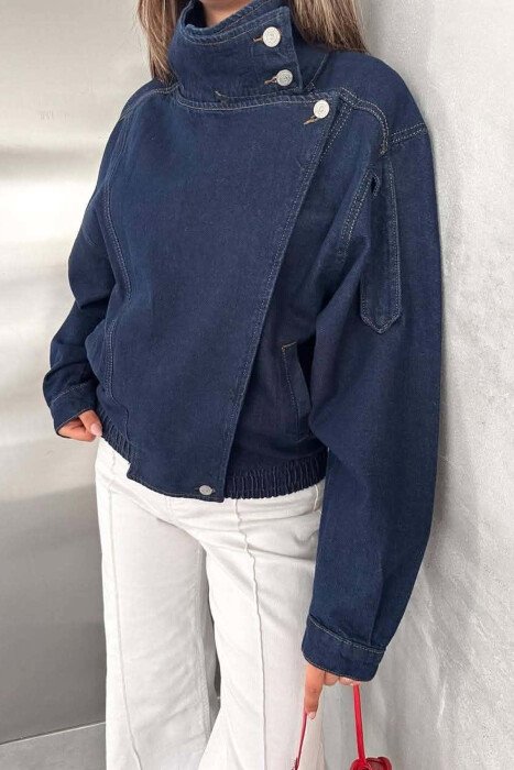 ONE COLOR ZIPPER DENIM WOMAN JACKET BLUE/BLU - 2