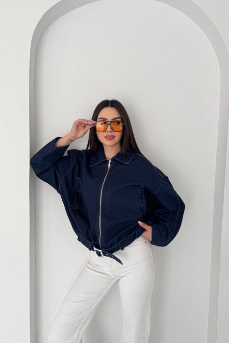 ONE COLOR ZIPPER DENIM WOMAN JACKET BLUE/BLU - 1