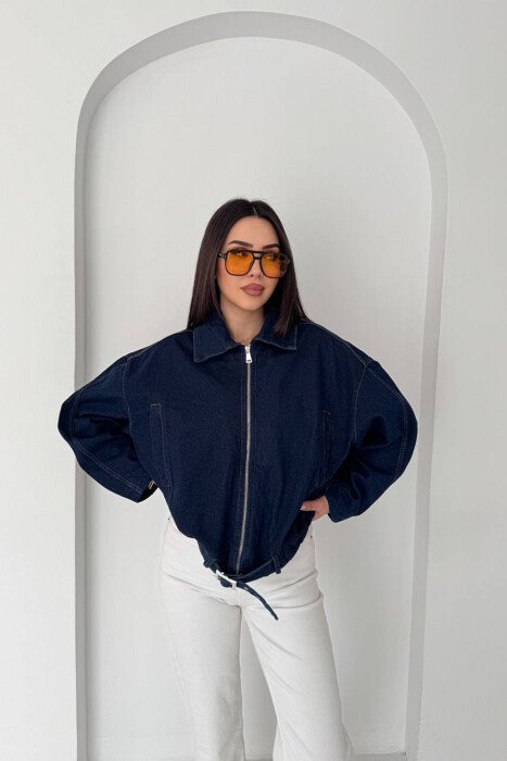 ONE COLOR ZIPPER DENIM WOMAN JACKET BLUE/BLU - 3