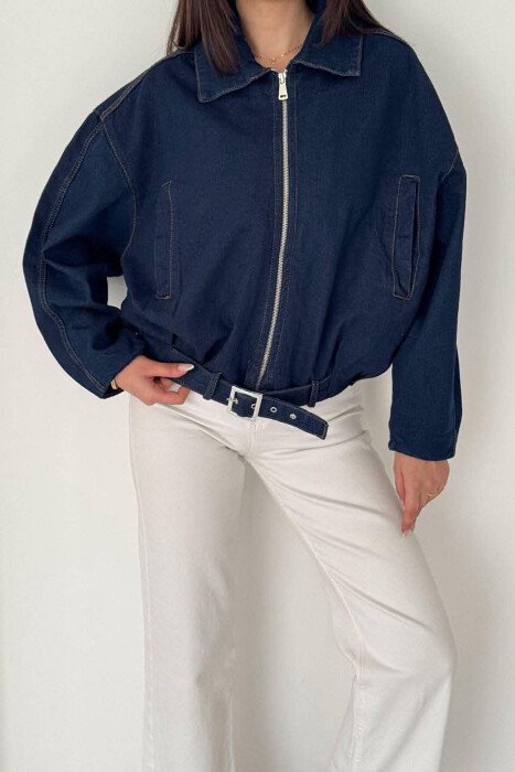 ONE COLOR ZIPPER DENIM WOMAN JACKET BLUE/BLU - 4