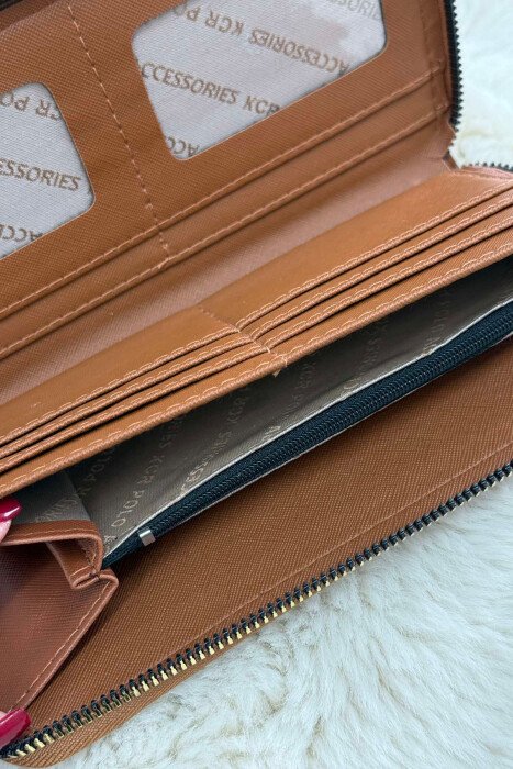 ONE COLOR ZIPPER HORSE LOGO WOMEN WALLET BROWN/KAFE - 3