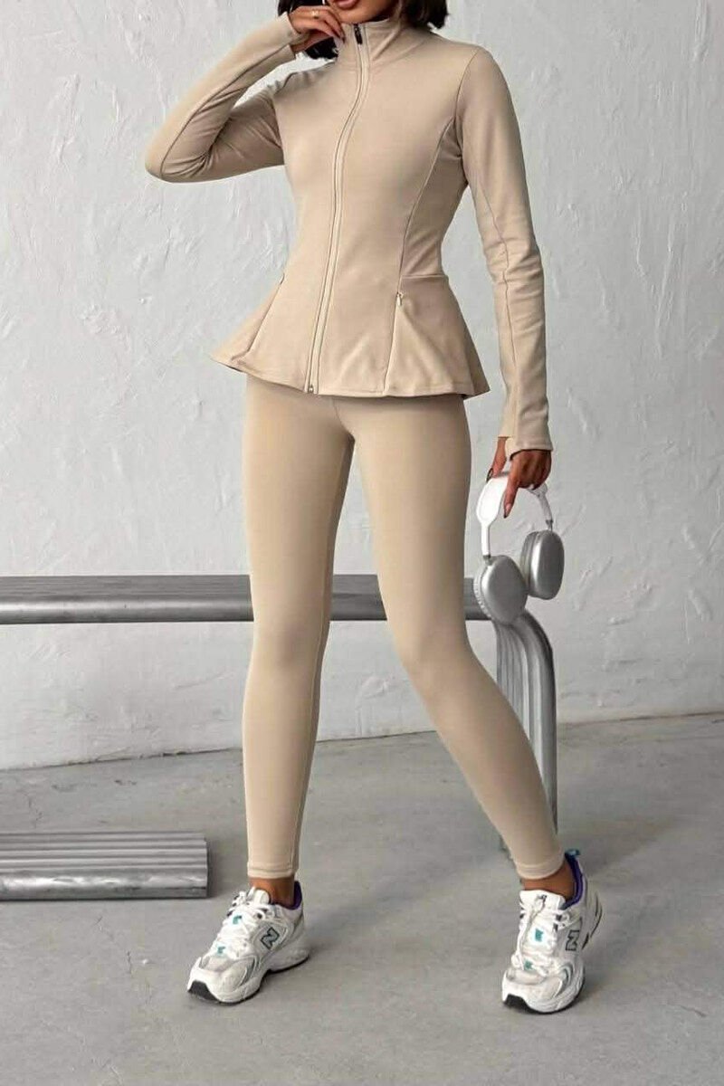 ONE COLOR ZIPPER JACKET + SWEATPANTS WOMAN SET BEIGE/BEZHE - 1