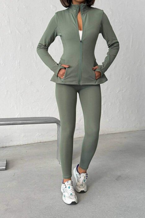 ONE COLOR ZIPPER JACKET + SWEATPANTS WOMAN SET GREEN/JESHILE - KLAUDIO FASHION
