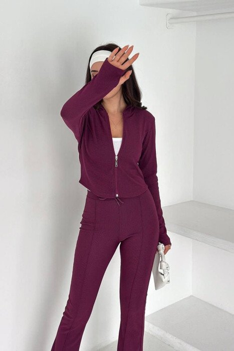 ONE COLOR ZIPPER JACKET + SWEATPANTS WOMEN SET PURPLE/LEJLA - 2