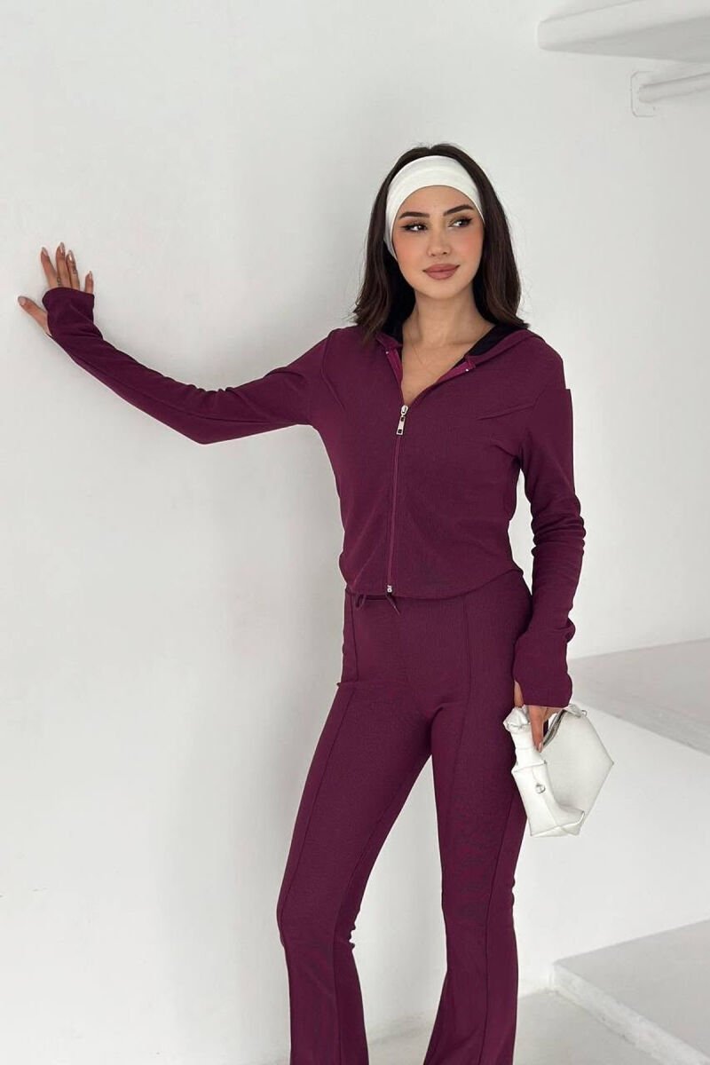 ONE COLOR ZIPPER JACKET + SWEATPANTS WOMEN SET PURPLE/LEJLA - 3