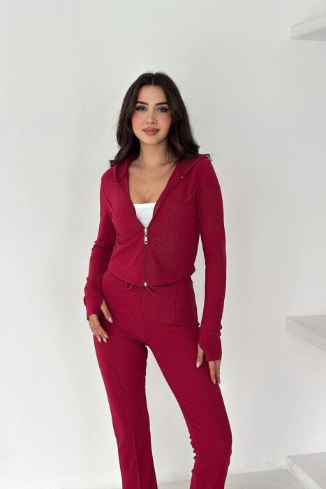 ONE COLOR ZIPPER JACKET + SWEATPANTS WOMEN SET RED/E KUQE - 2