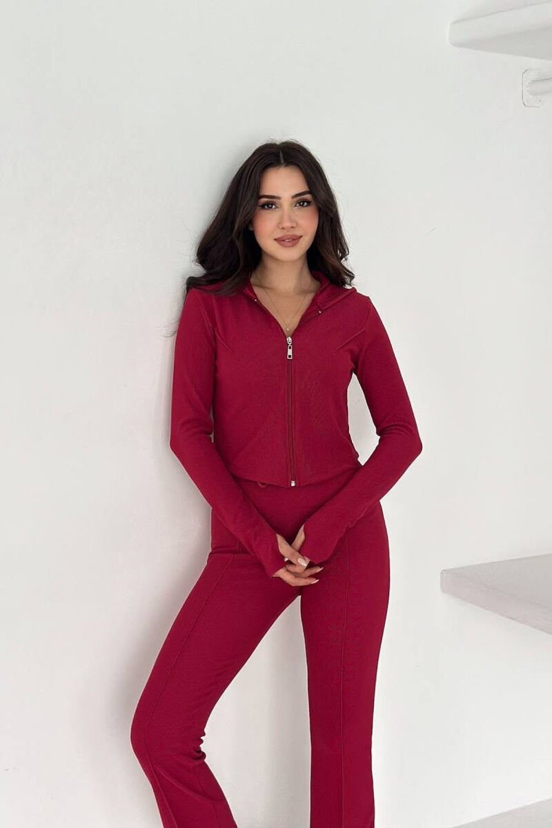 ONE COLOR ZIPPER JACKET + SWEATPANTS WOMEN SET RED/E KUQE - 3